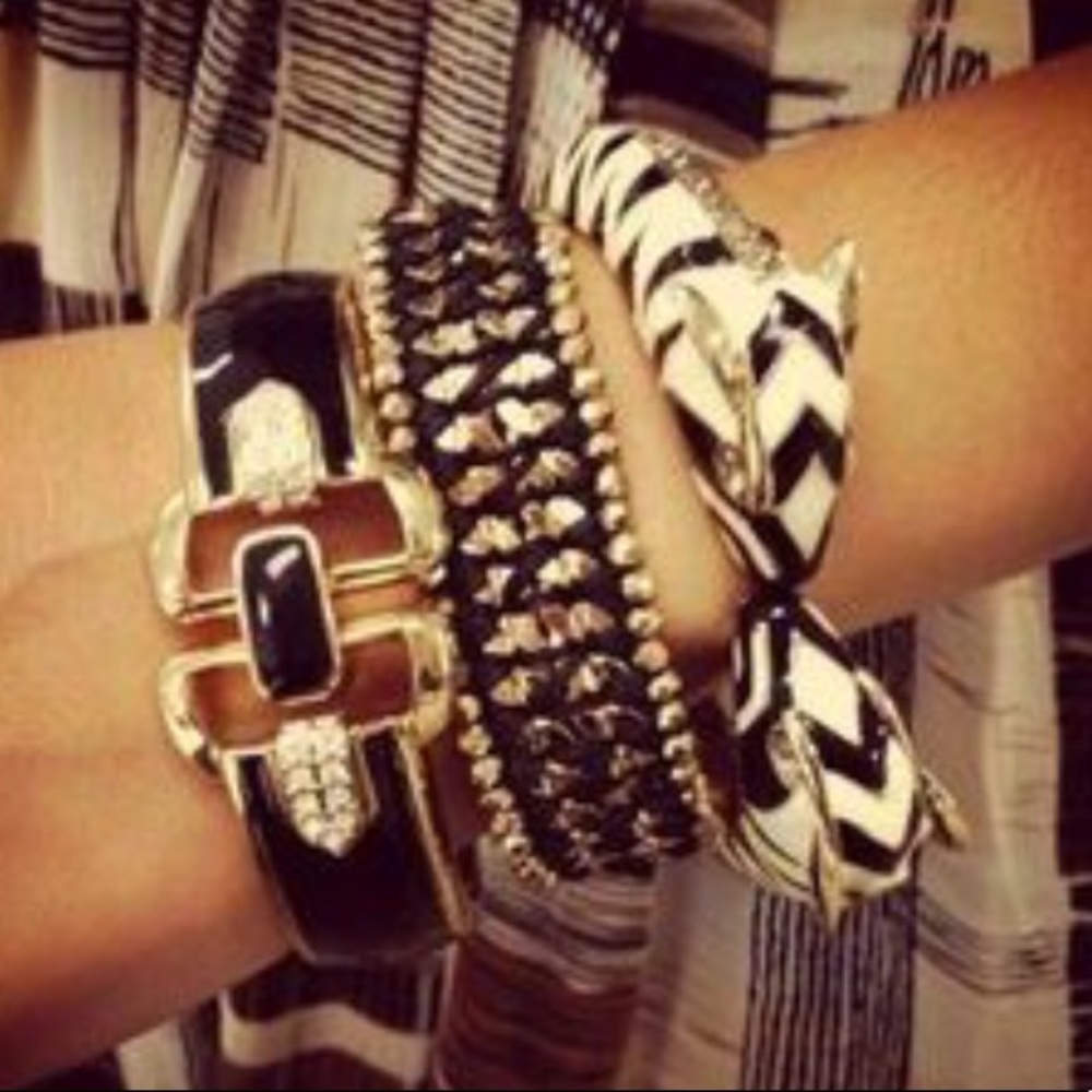 Stella & Dot | Duchess Gold + Black Enamel + Crystal Embellished Hinge B… - Picture 7 of 11